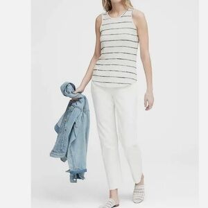 BANANA REPUBLIC Luxespun Crew Neck Navy White Striped Curved Hem Tank Top
